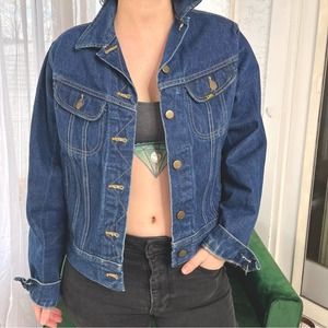 VTG Early 70s Ms Lee Riders  Union Made Denim Trucker Jean Jacket Dark Wash S/M
